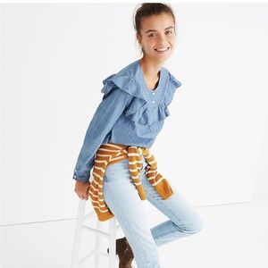 Madewell Cotton Chambray Ruffle Yoke-Top